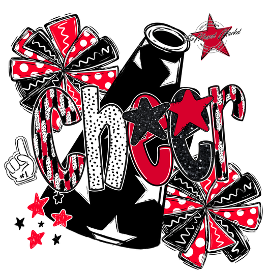 Cheer Megaphone Scrape Black-Bright Red