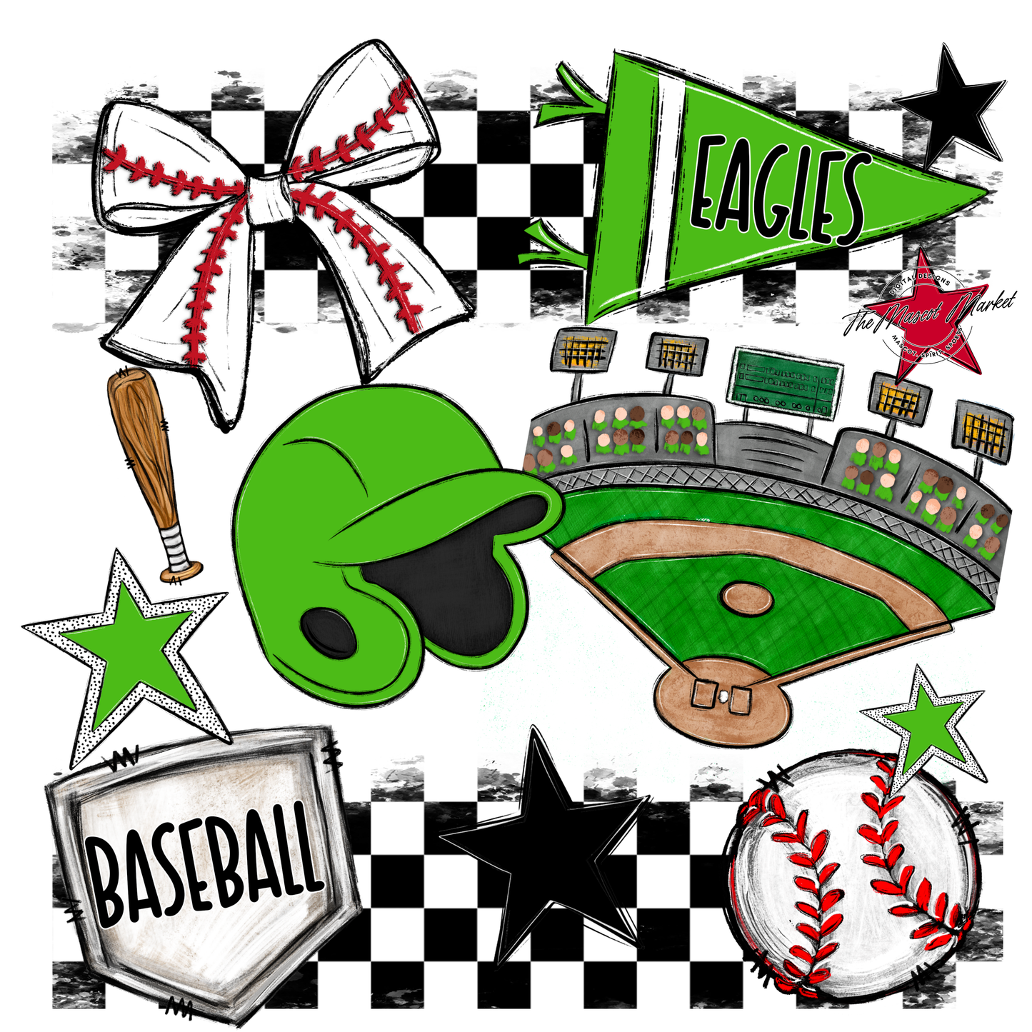 Eagles Baseball Checkers Design-Bright Green