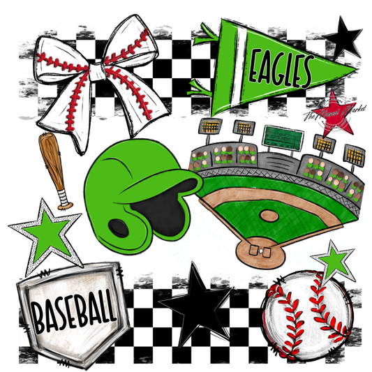 Eagles Baseball Checkers Design-Bright Green