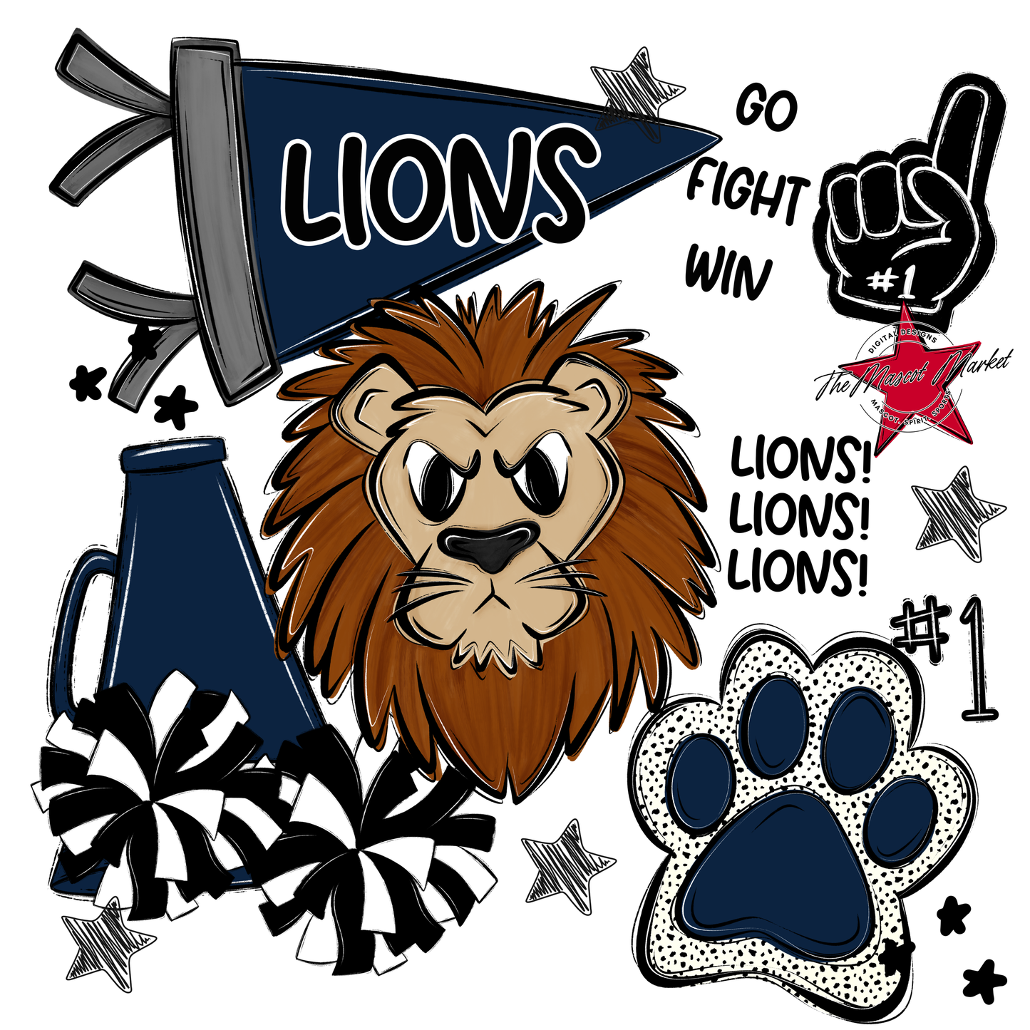 Lions Mixed Mascot Spirit Design-Navy