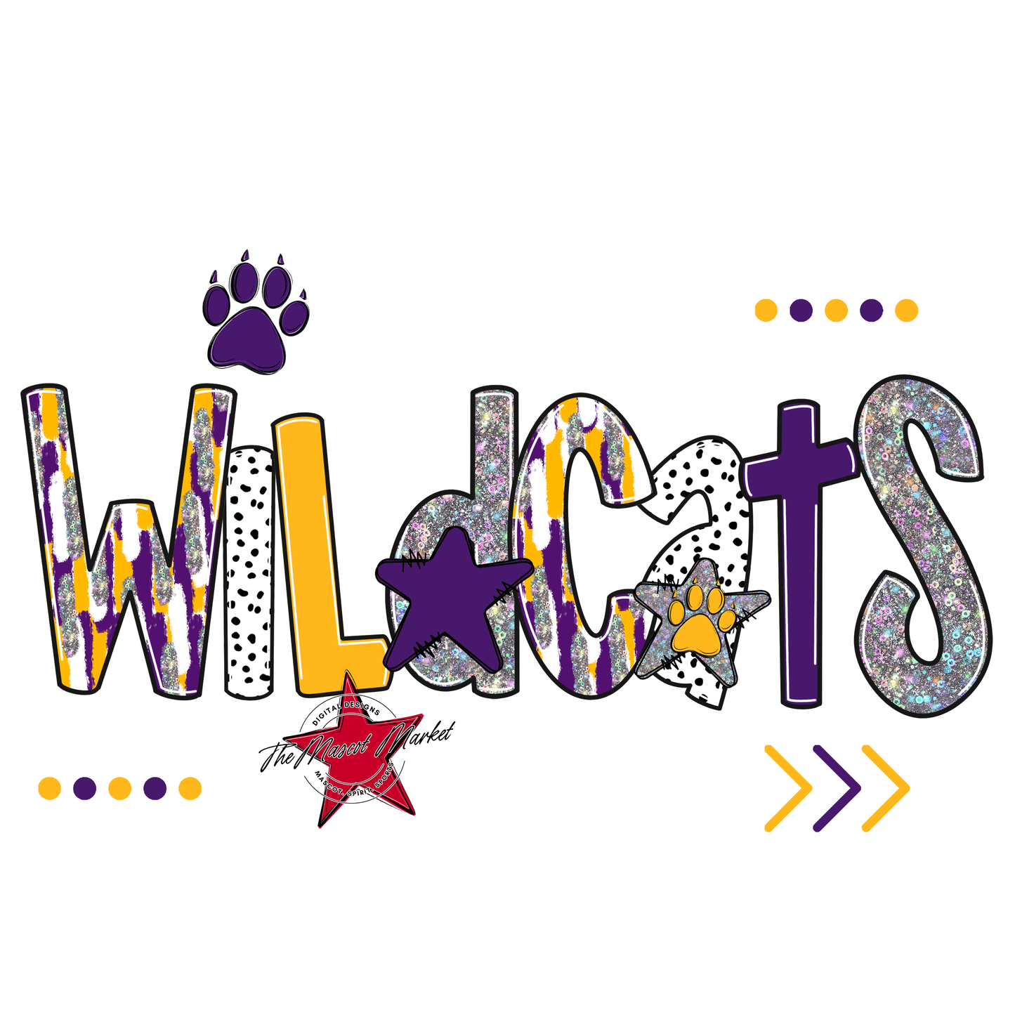 Wildcats Brushstroke Alpha w Arrows-Purple-Yellow