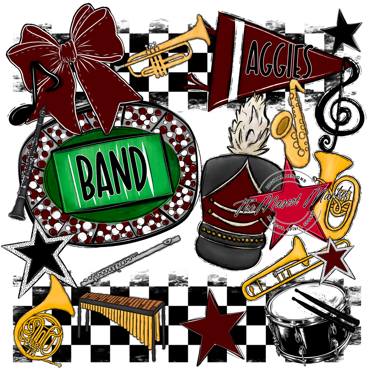 Aggies Band Checkers Design-Maroon