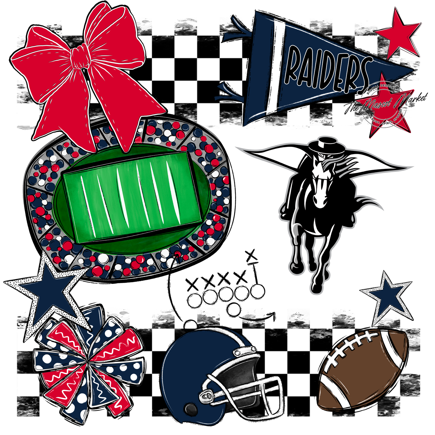 Raiders Checkers Mascot Spirit Design-Navy-Red