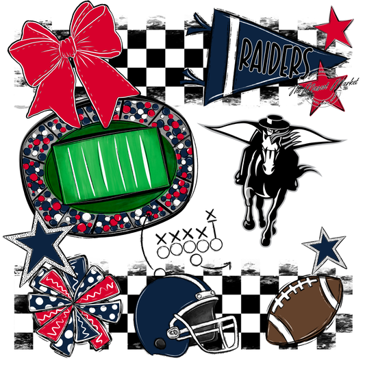 Raiders Checkers Mascot Spirit Design-Navy-Red