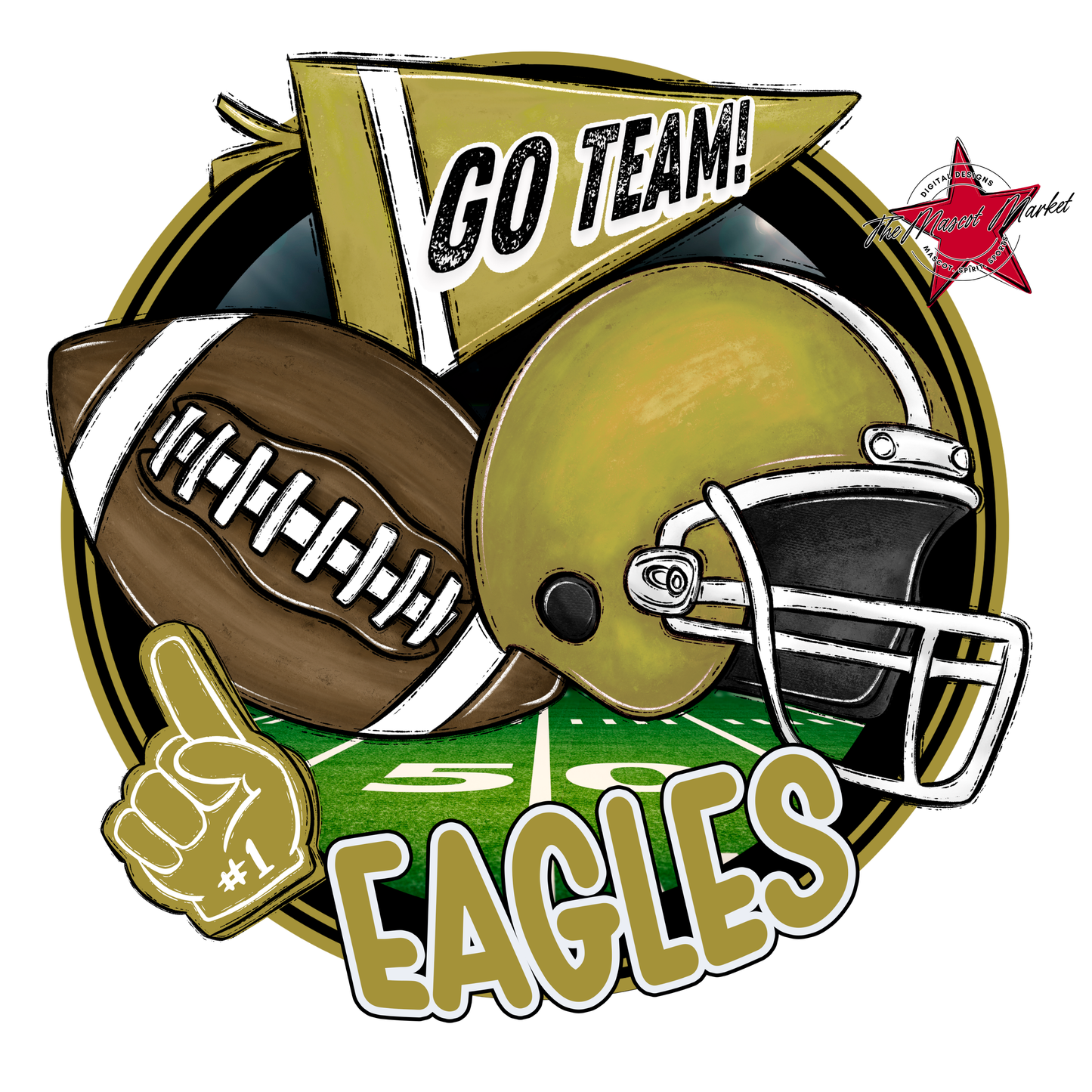 Eagles Circle Football Design-Gold