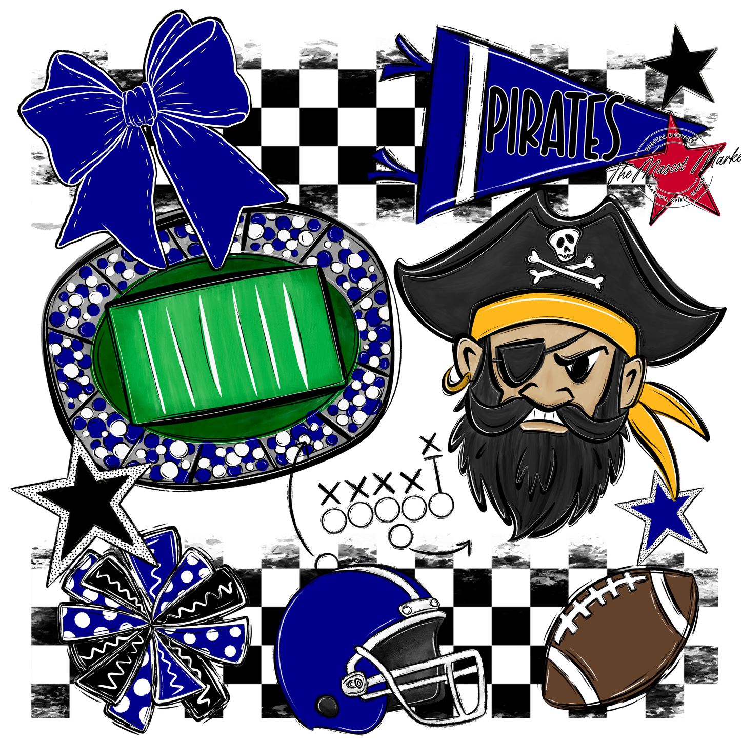 Pirates Checkers Mascot Spirit Design-Blue