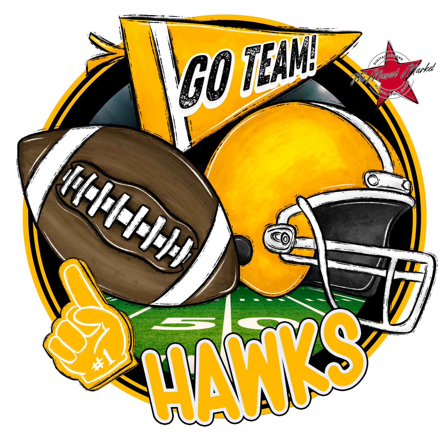 Hawks Circle Football Design-Yellow