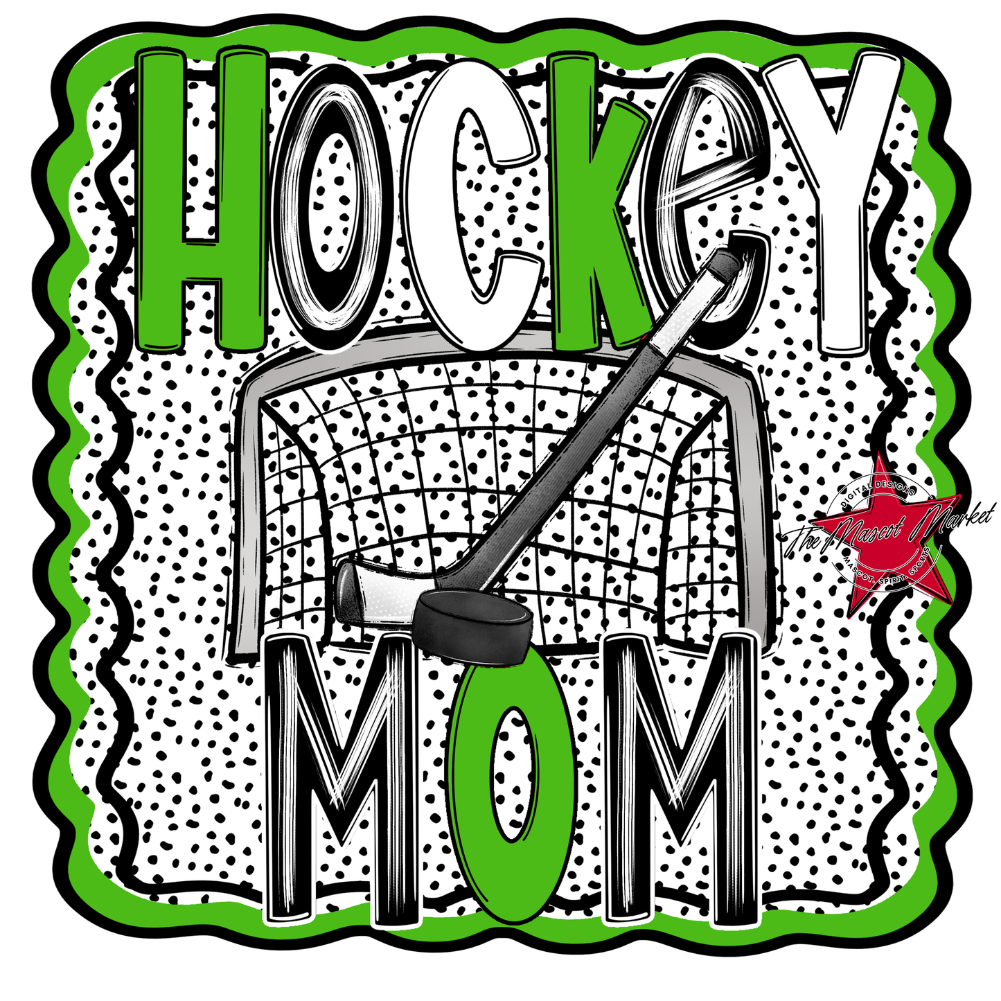 Hockey Mom Dot Design-Bright Green
