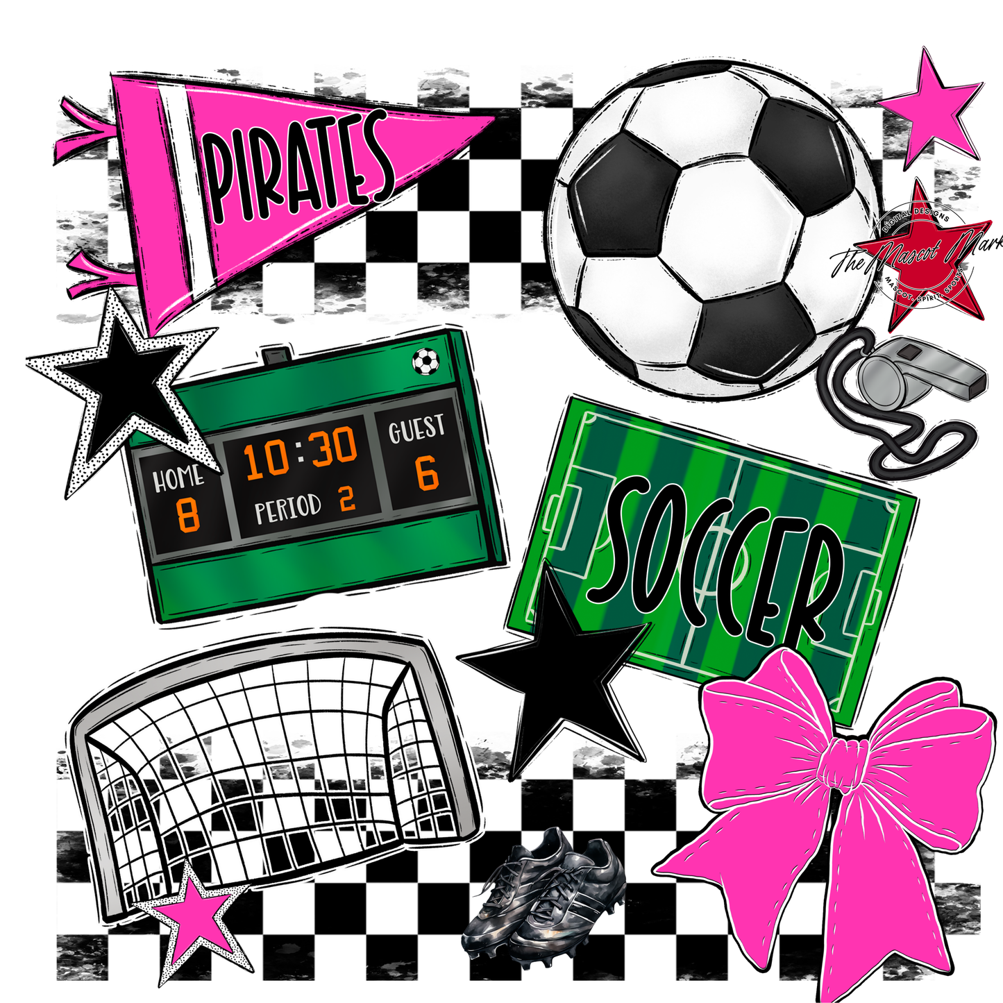 Pirates Checkers Soccer Spirit Design-Pink