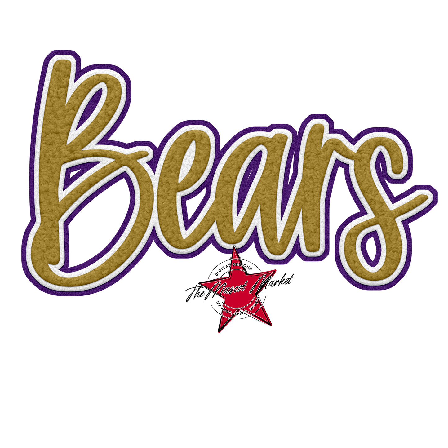 Bears Faux Chenille Patch Design-Purple-Gold