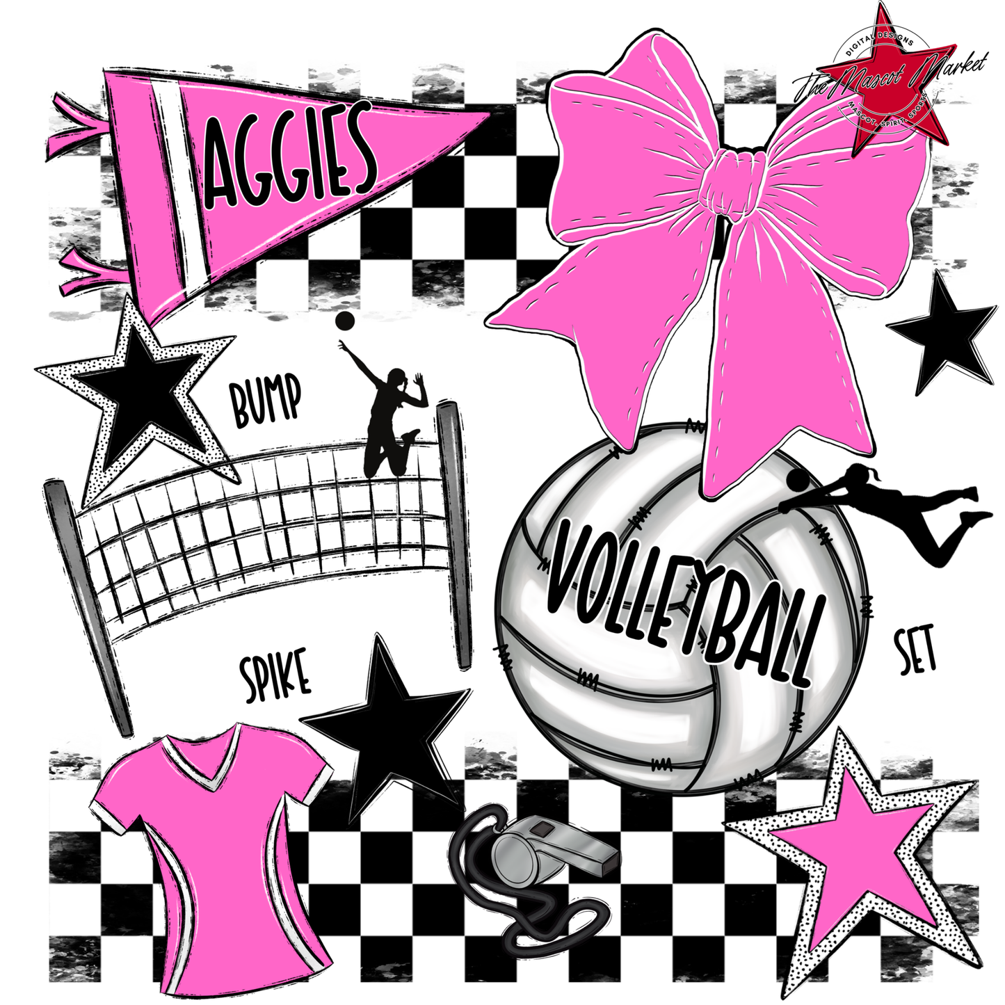 Aggies Volleyball Checkers Design-Baby Pink