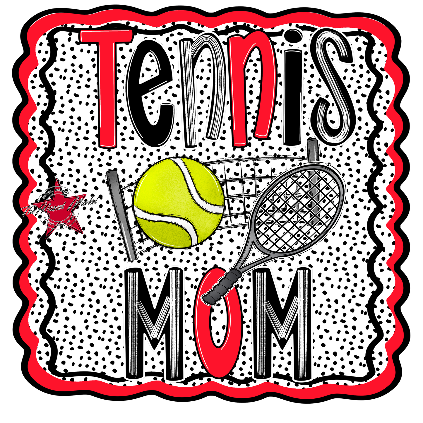 Tennis Mom Dot Design-Bright Red