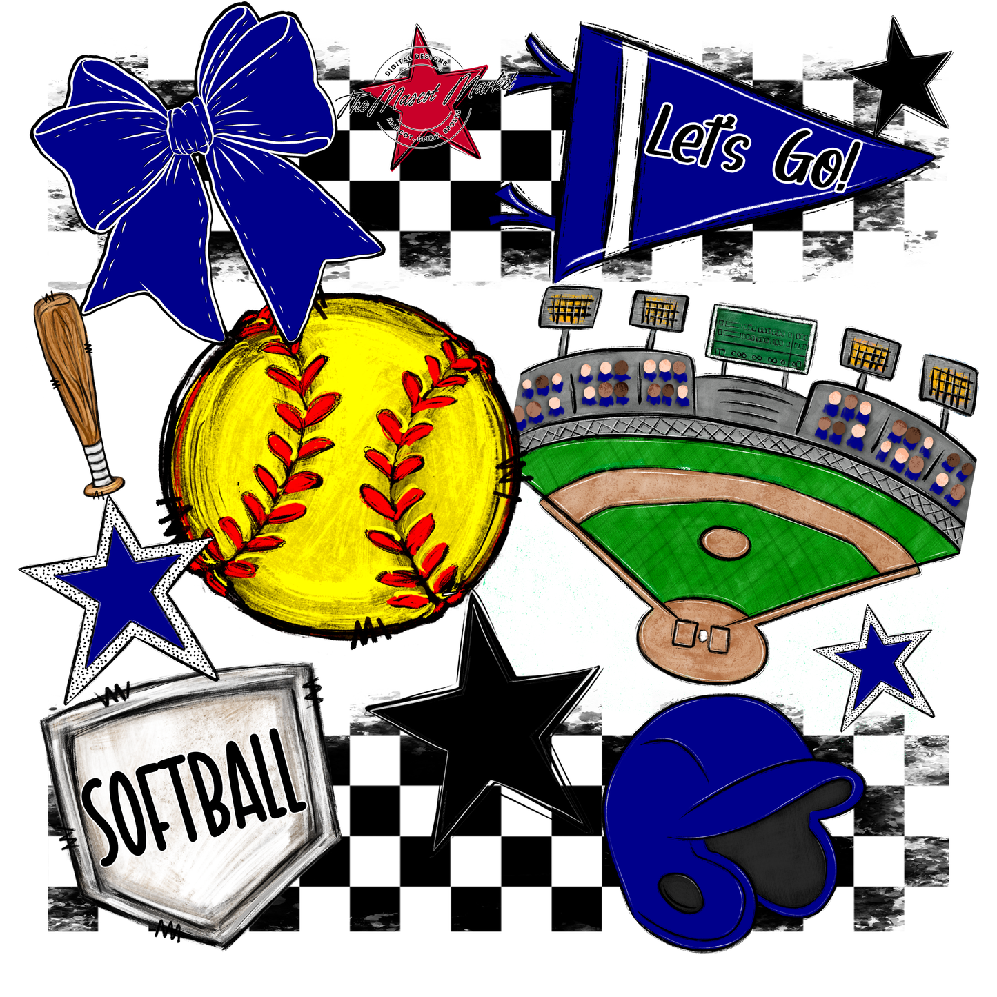 Softball Checkers Spirit Design-Blue
