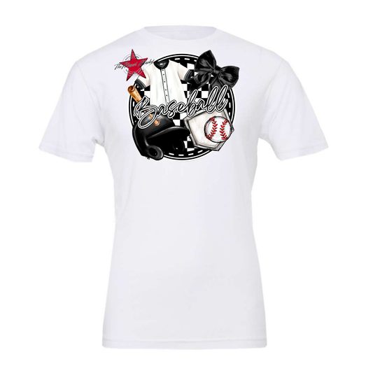 Circle Baseball Design w Bow-Black