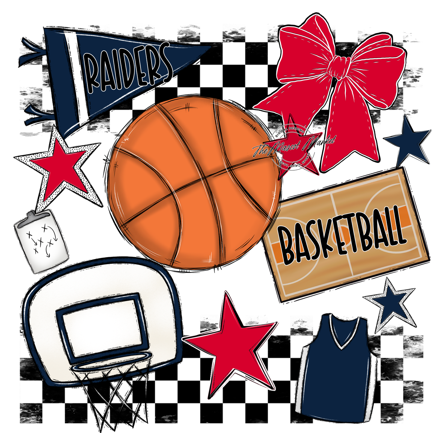 Raiders Basketball Checkers Design-Navy-Red