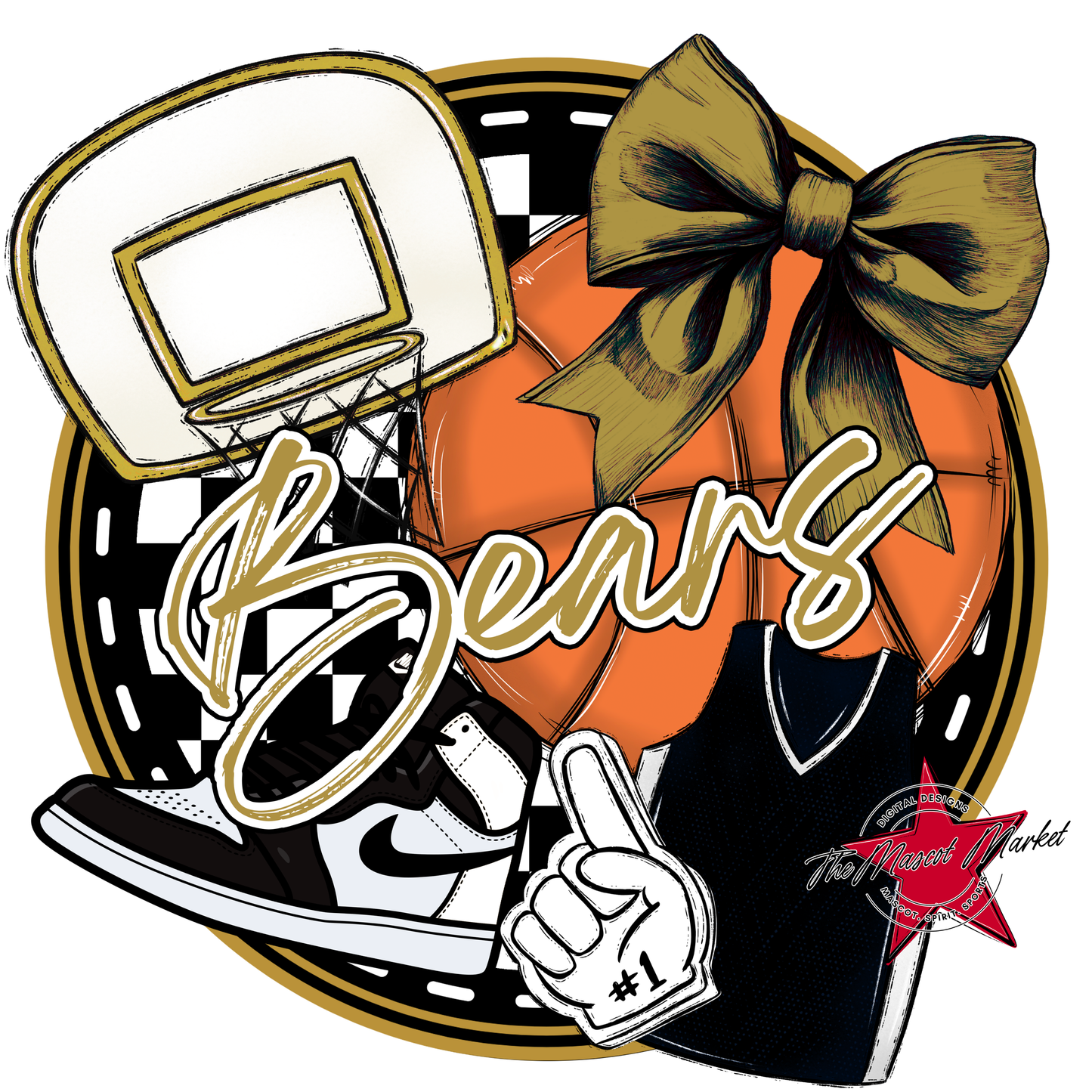 Bears Circle Basketball Design-Gold
