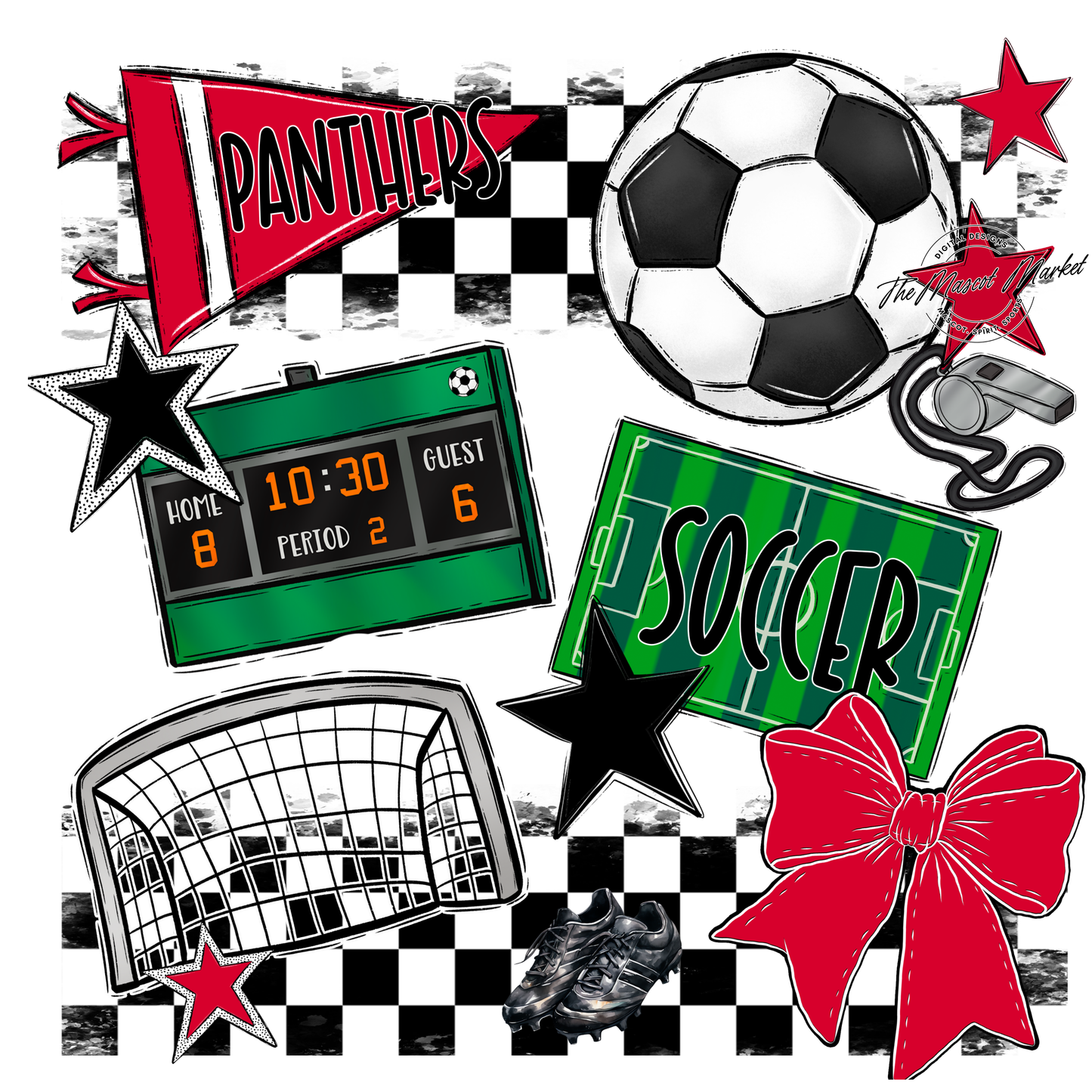 Panthers Checkers Soccer Spirit Design-Red