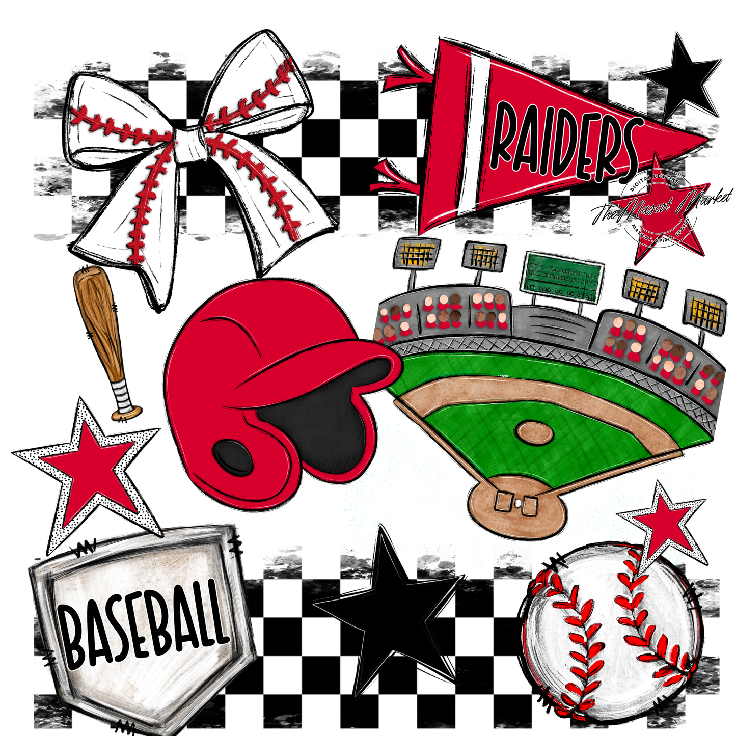 Raiders Baseball Checkers Design-Red
