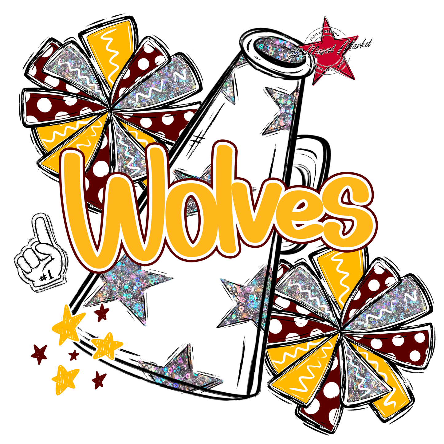 Wolves Alpha Megaphone Design-Maroon-Yellow
