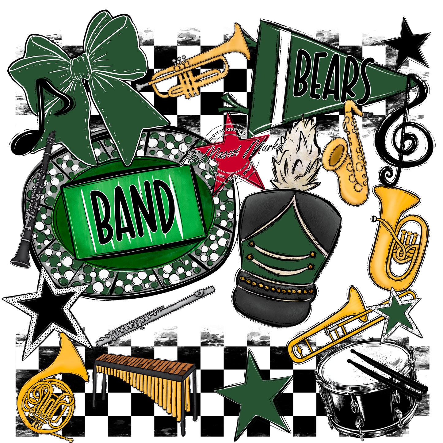 Bears Band Checkers Design-Green