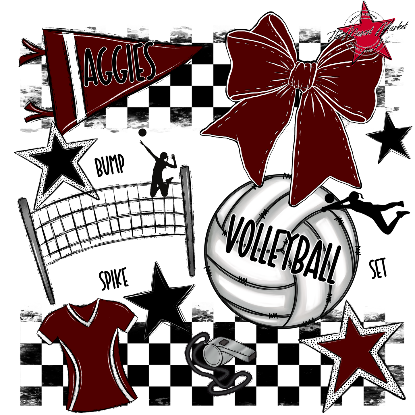 Aggies Volleyball Checkers Design-Maroon