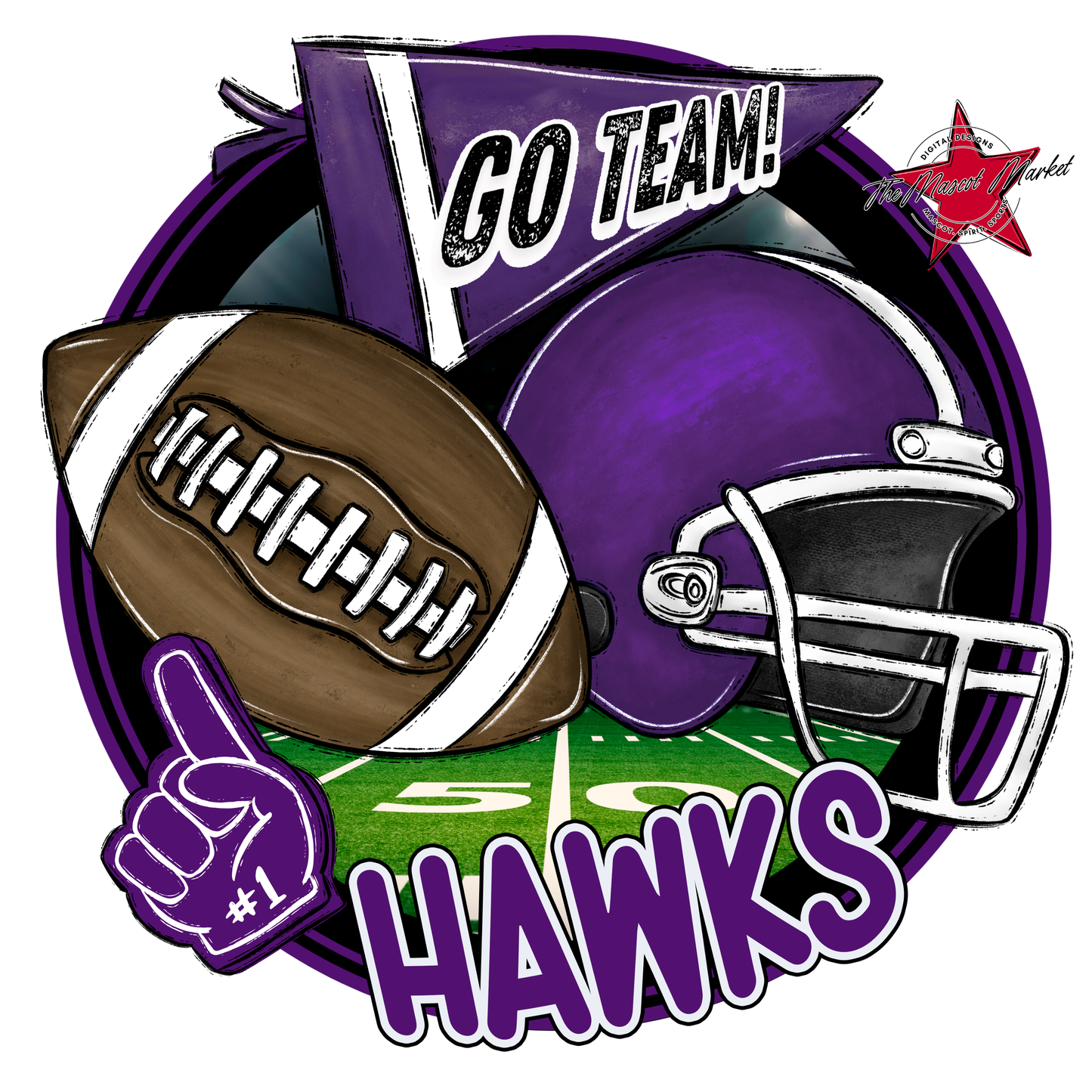 Hawks Circle Football Design-Purple