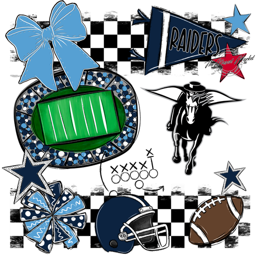 Raiders Checkers Mascot Spirit Design-Navy-Carolina Blue