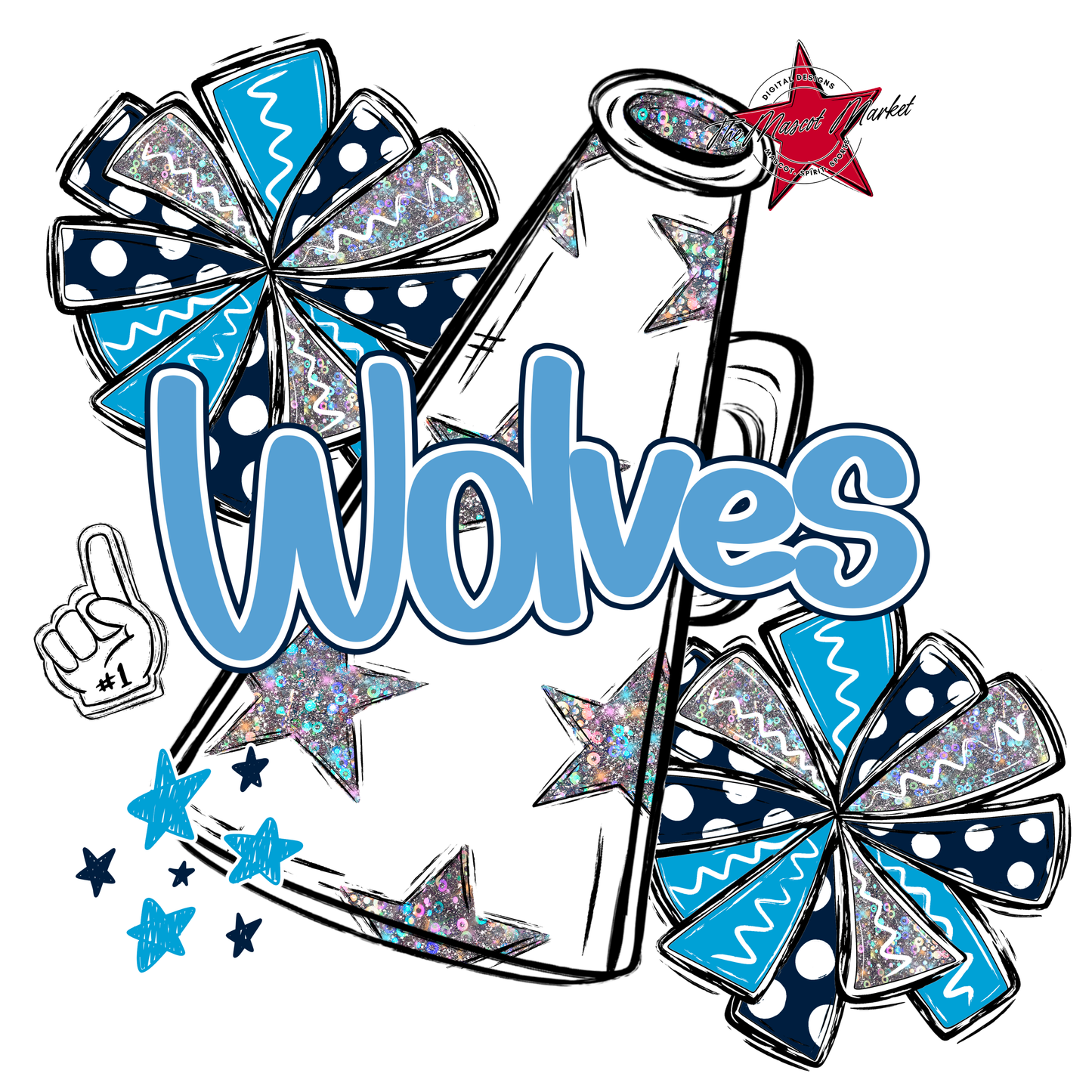 Wolves Alpha Megaphone Design-Navy-Carolina Blue