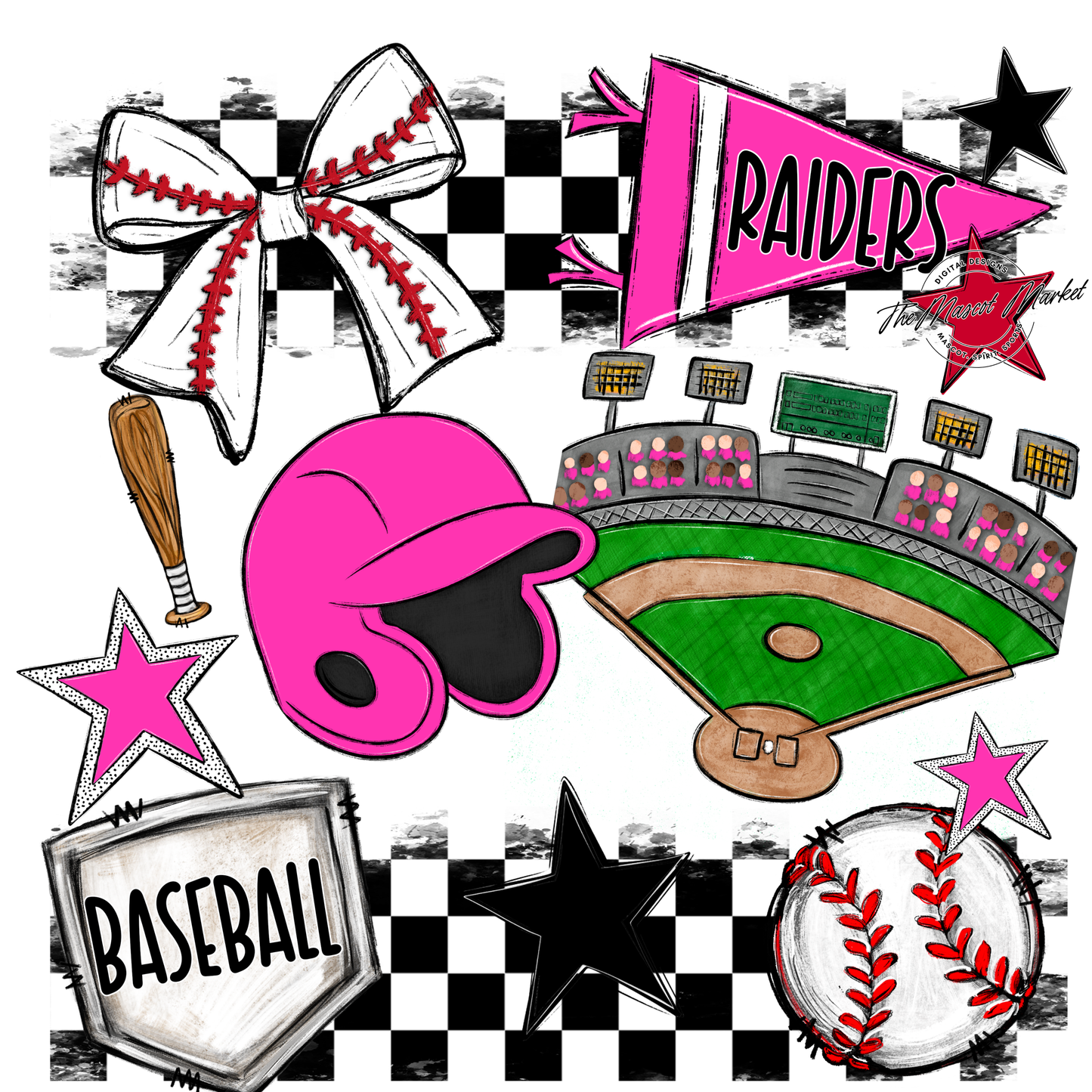 Raiders Baseball Checkers Design-Pink