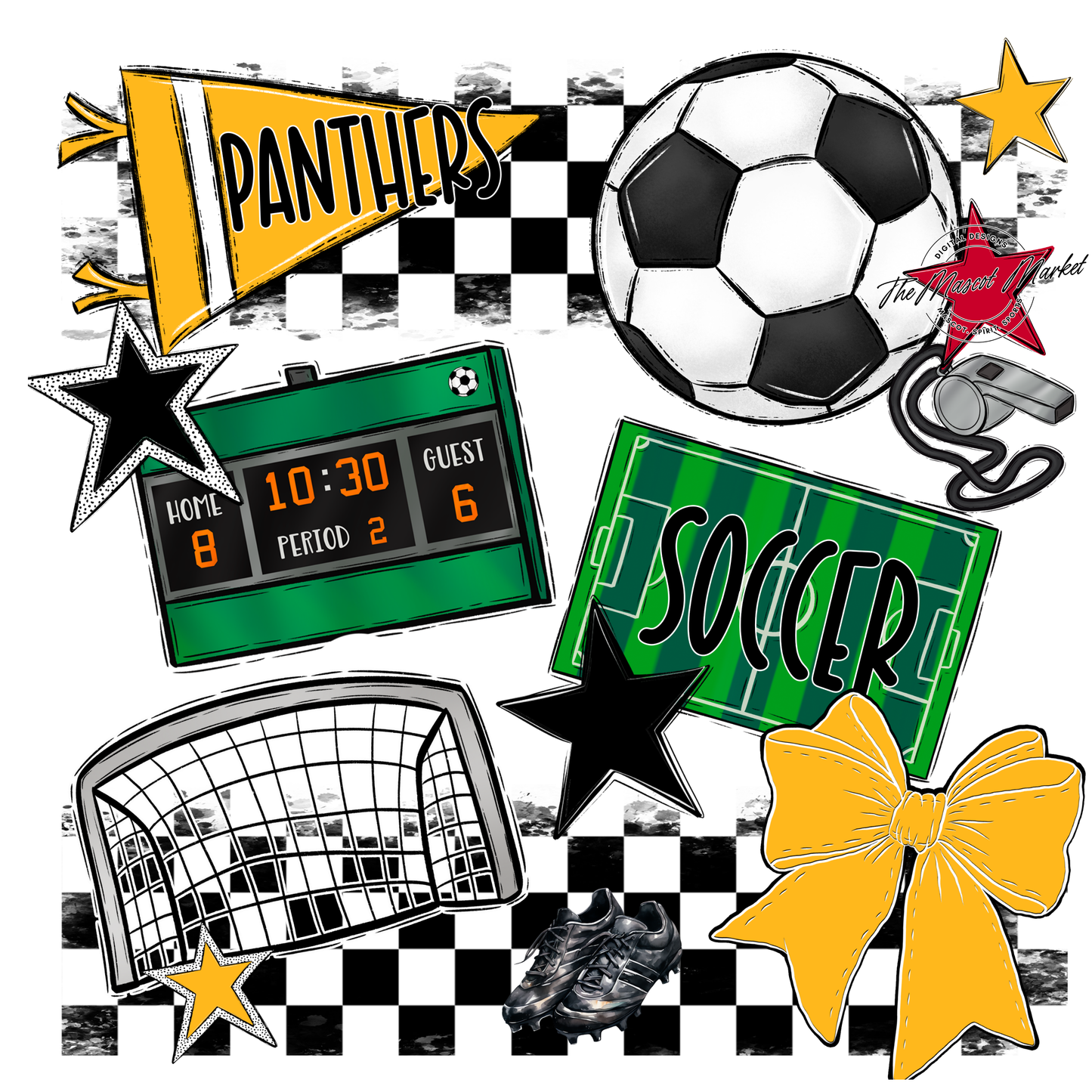 Panthers Checkers Soccer Spirit Design-Yellow