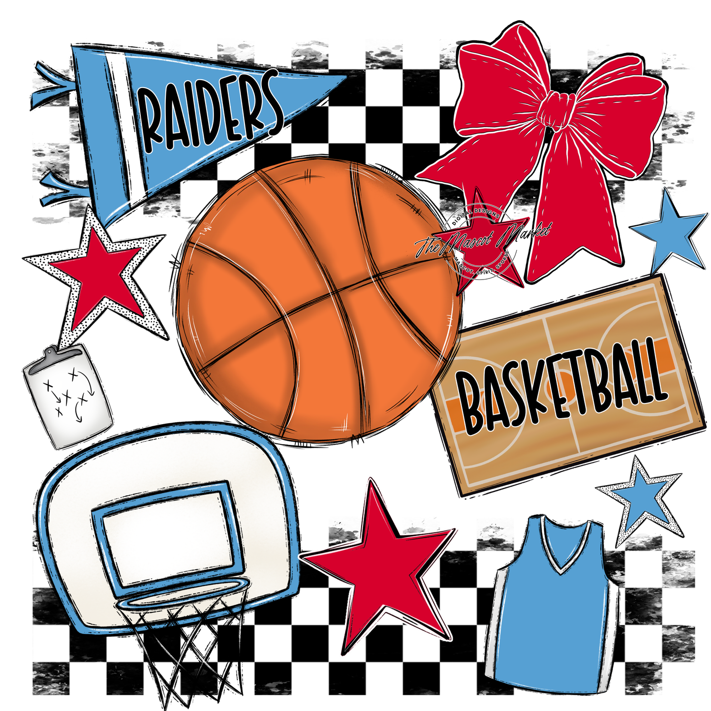 Raiders Basketball Checkers Design-Carolina Blue-Red