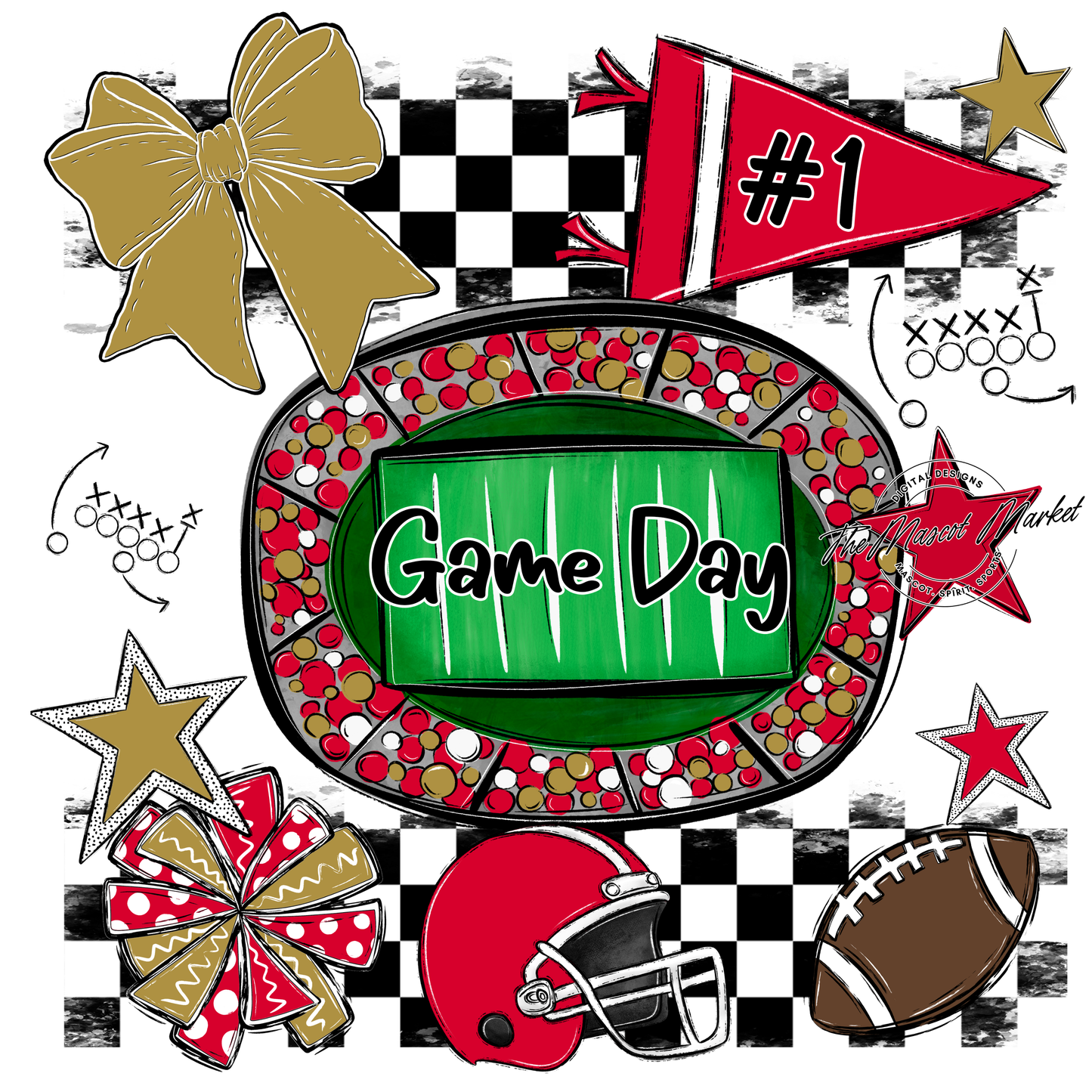 Game Day Checkers Spirit Design-Red-Gold