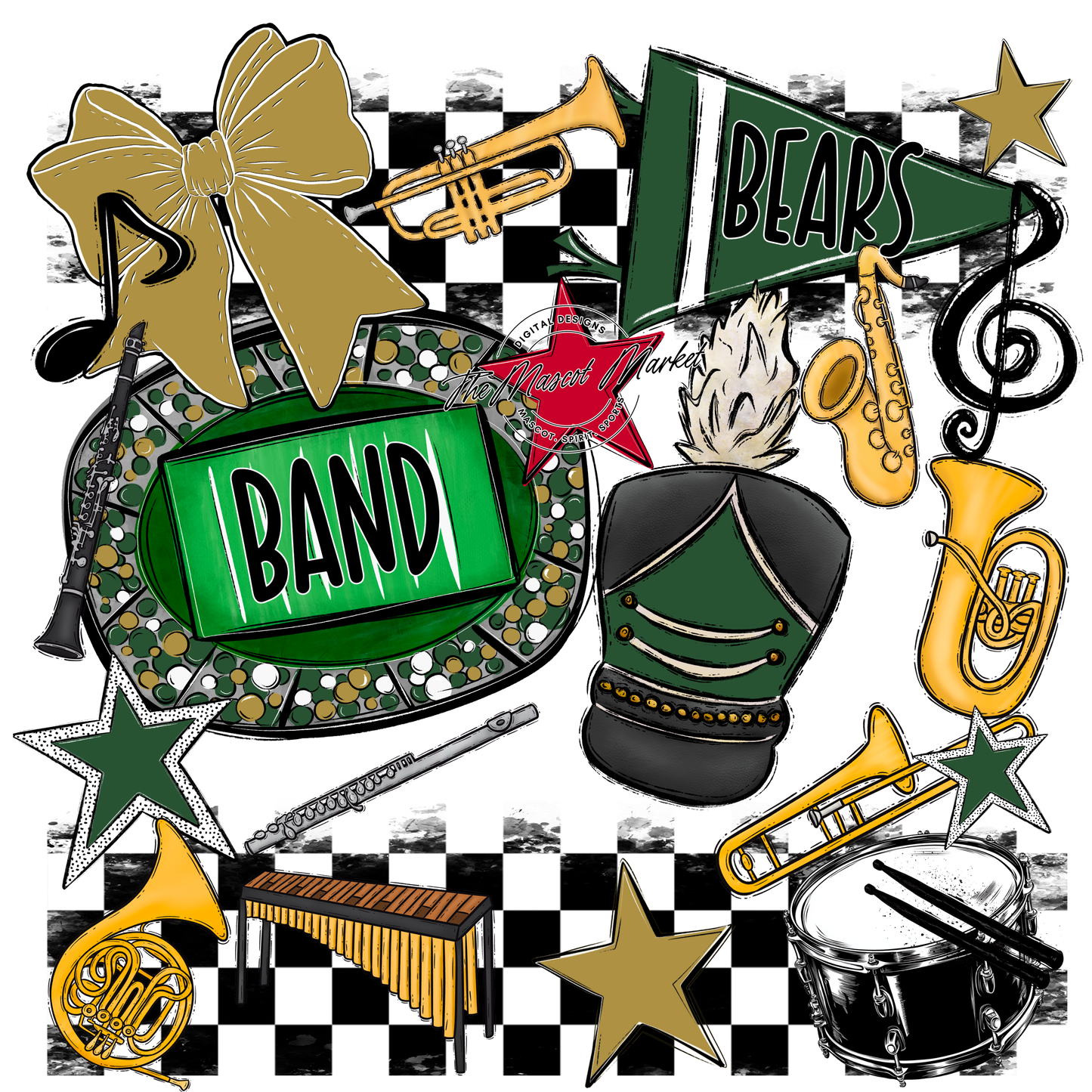 Bears Band Checkers Design-Green-Gold