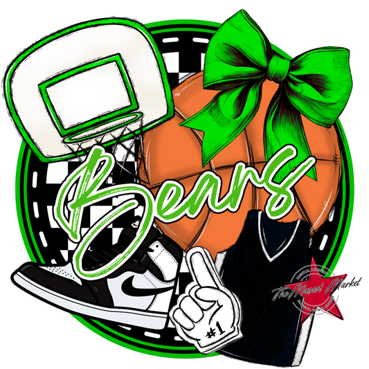 Bears Circle Basketball Design-Bright Green