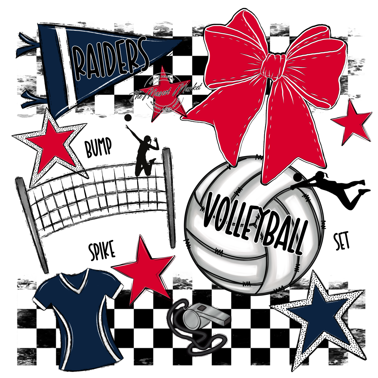 Raiders Volleyball Checkers Design-Navy-Red
