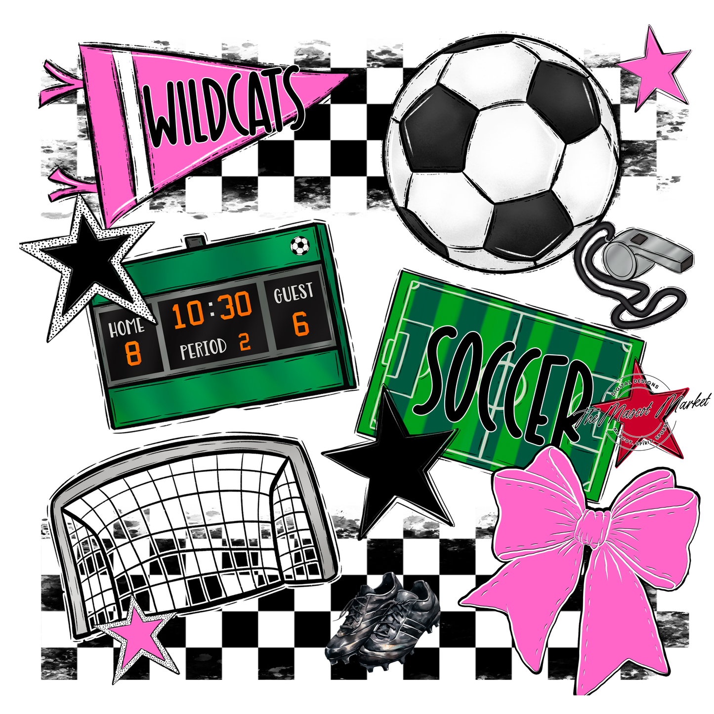 Wildcats Checkers Soccer Spirit Design-Baby Pink