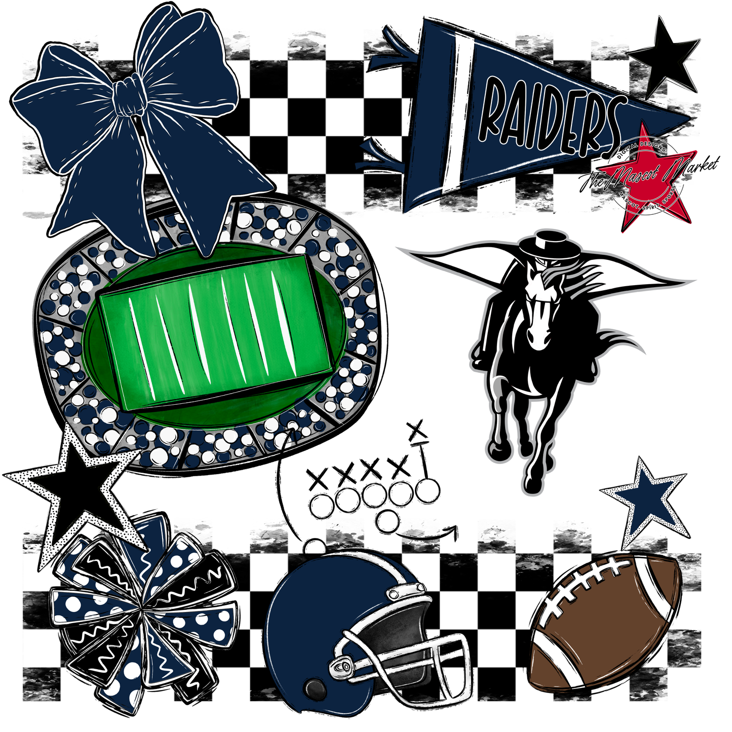 Raiders Checkers Mascot Spirit Design-Navy