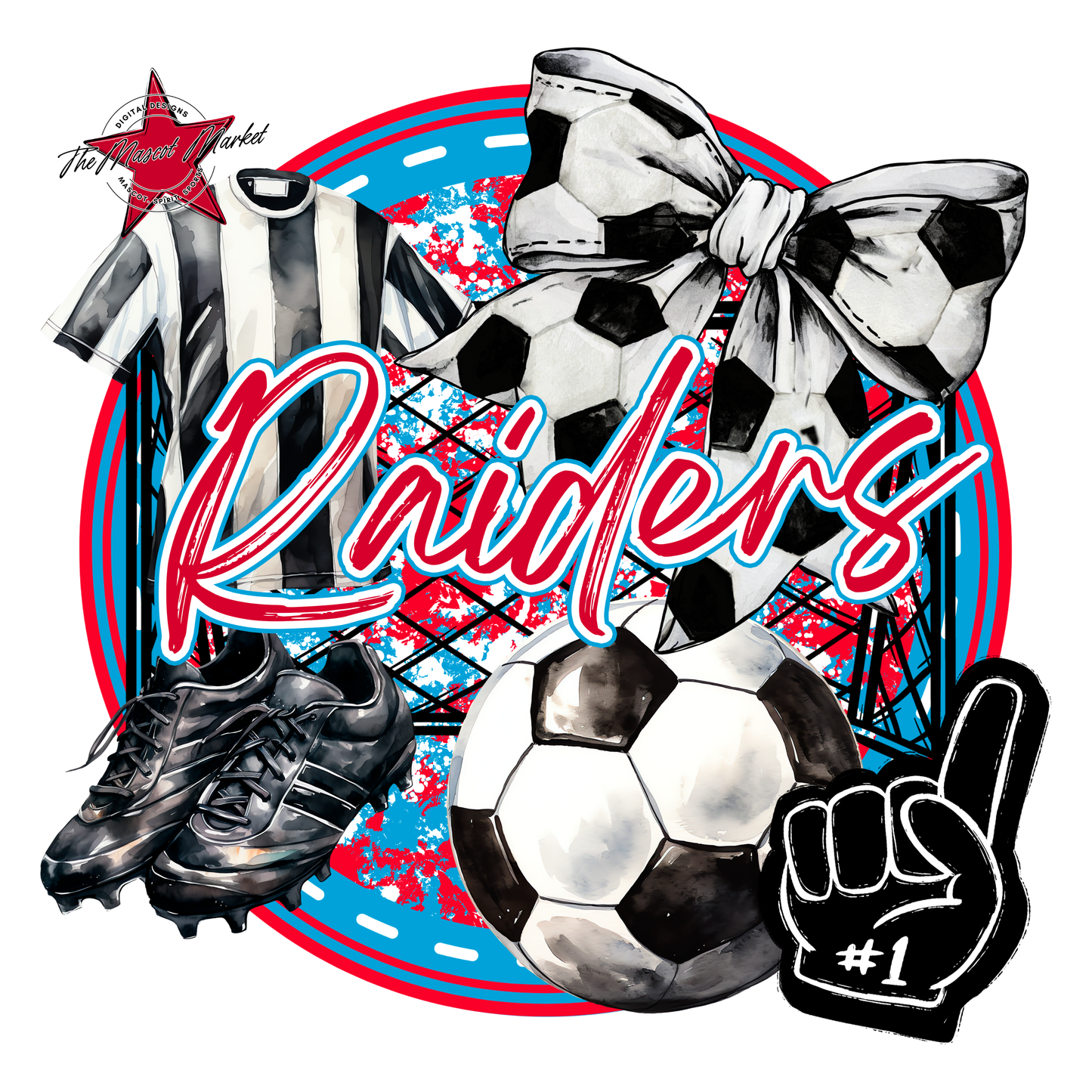 Raiders Circle Soccer Design-Carolina Blue-Red