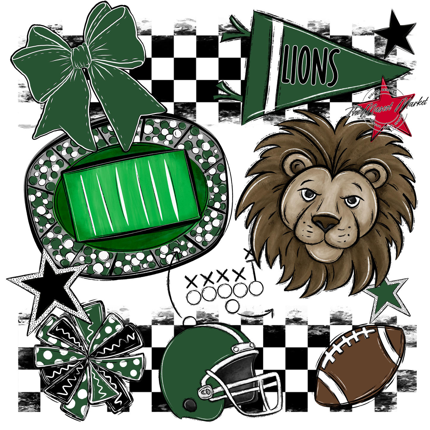 Lions Checkers Mascot Spirit Design-Green