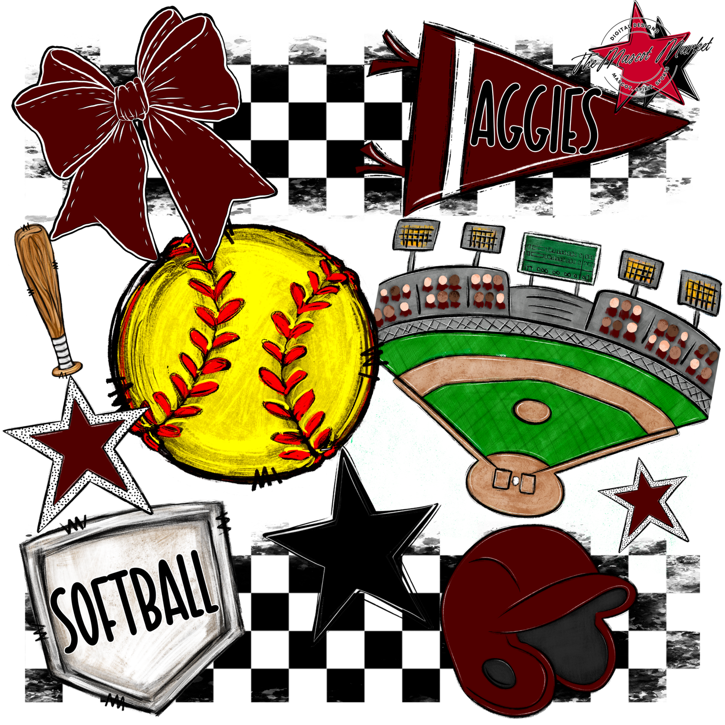 Aggies Softball Checkers Design-Maroon