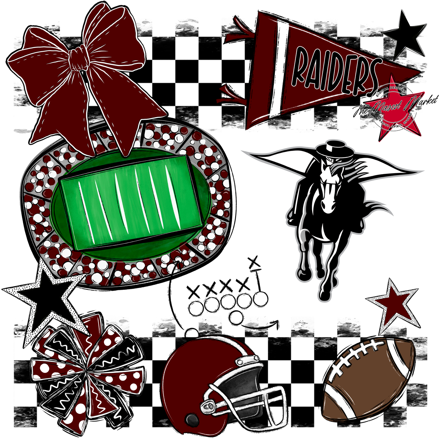 Raiders Checkers Mascot Spirit Design-Maroon