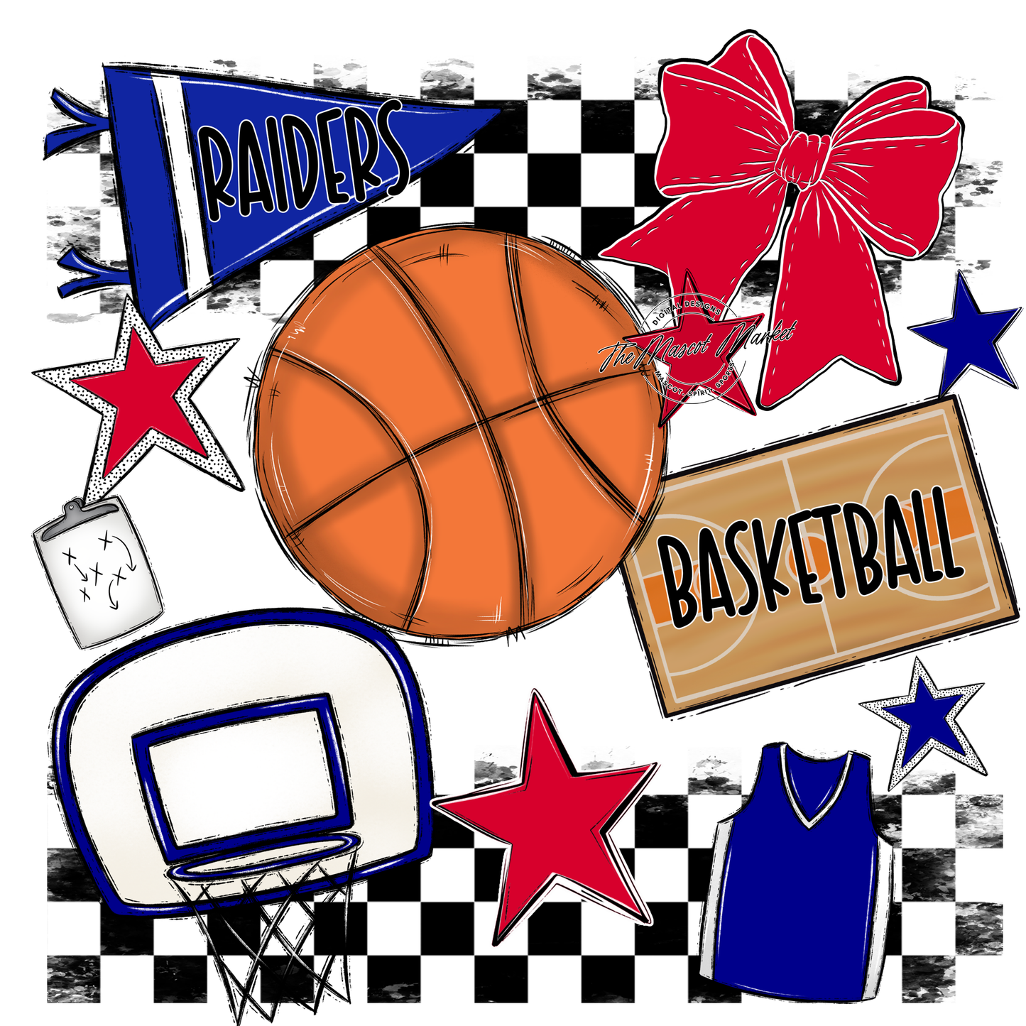 Raiders Basketball Checkers Design-Blue-Red