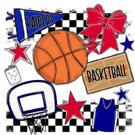 Raiders Basketball Checkers Design-Blue-Red