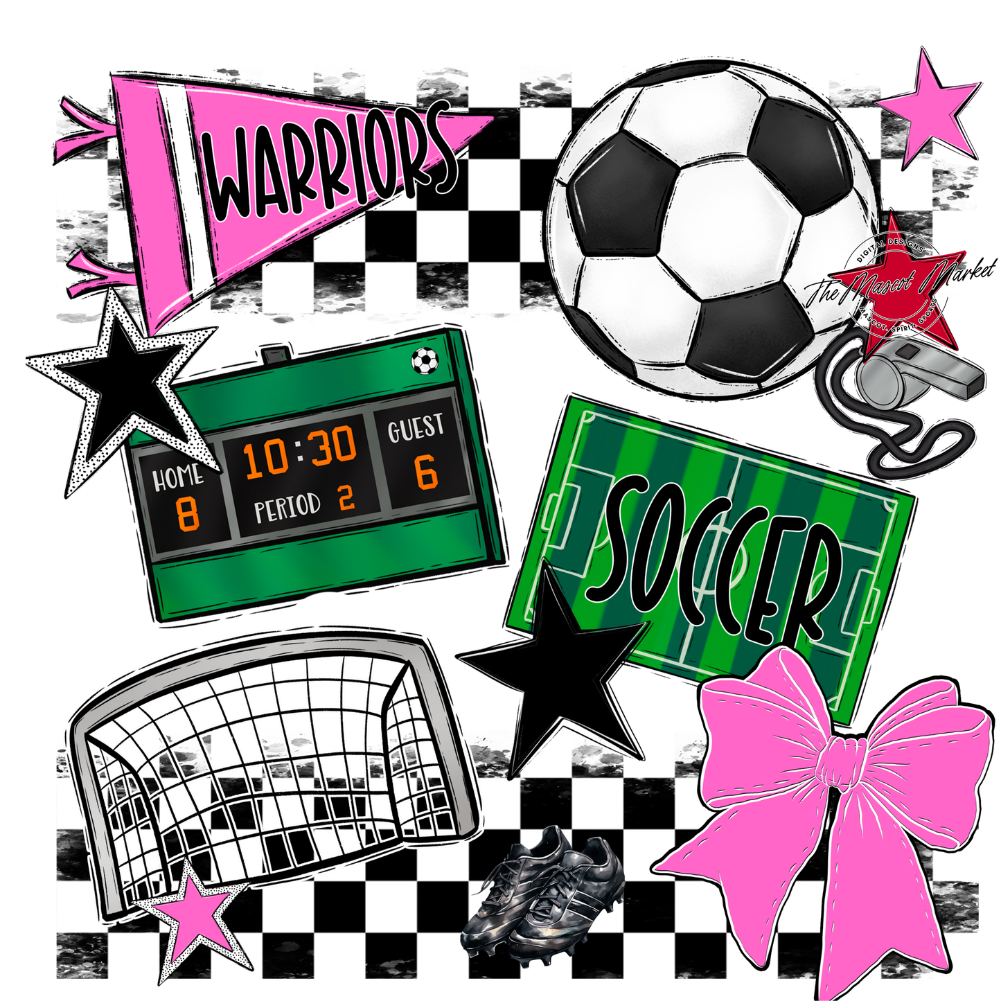 Warriors Checkers Soccer Spirit Design-Baby Pink