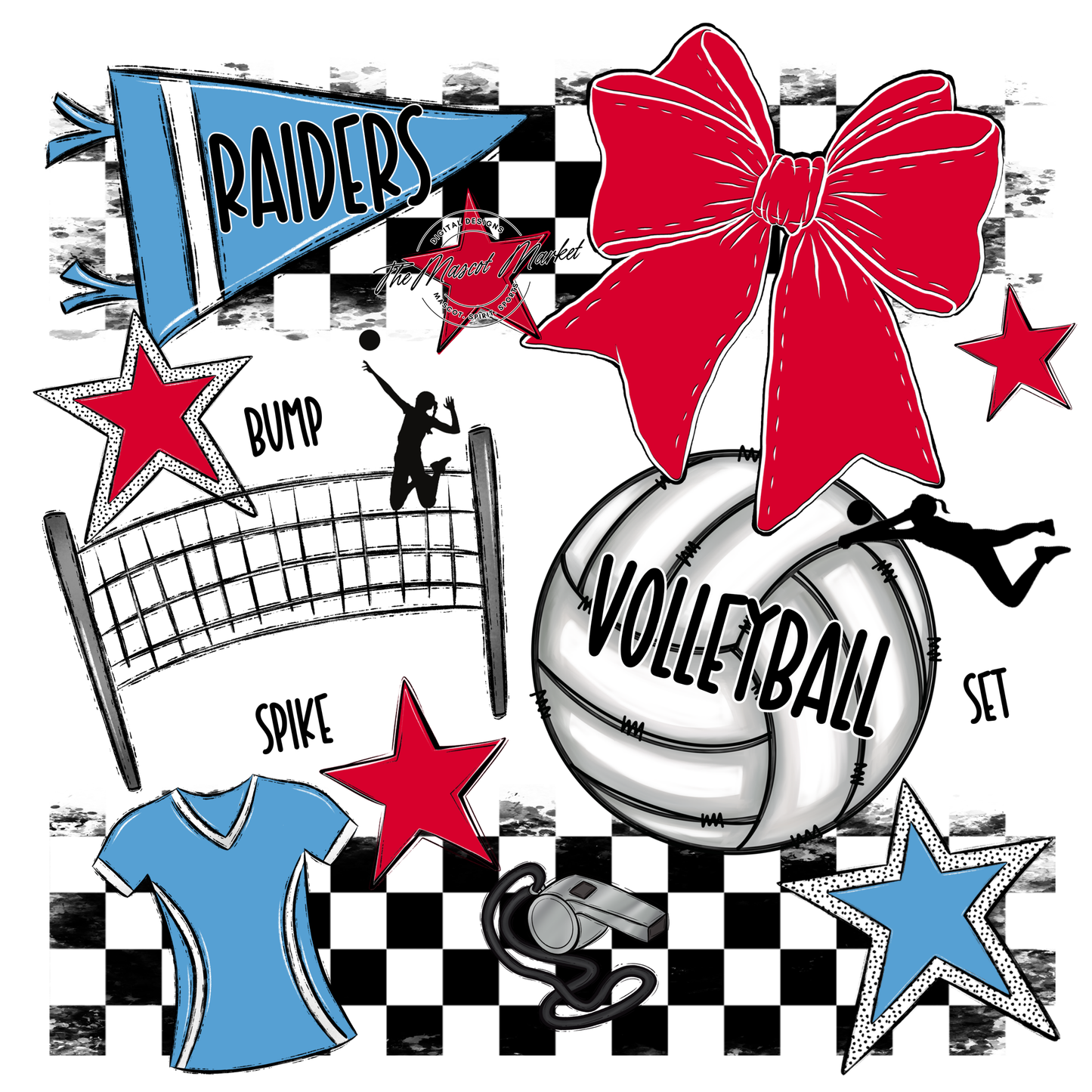 Raiders Volleyball Checkers Design-Carolina Blue-Red