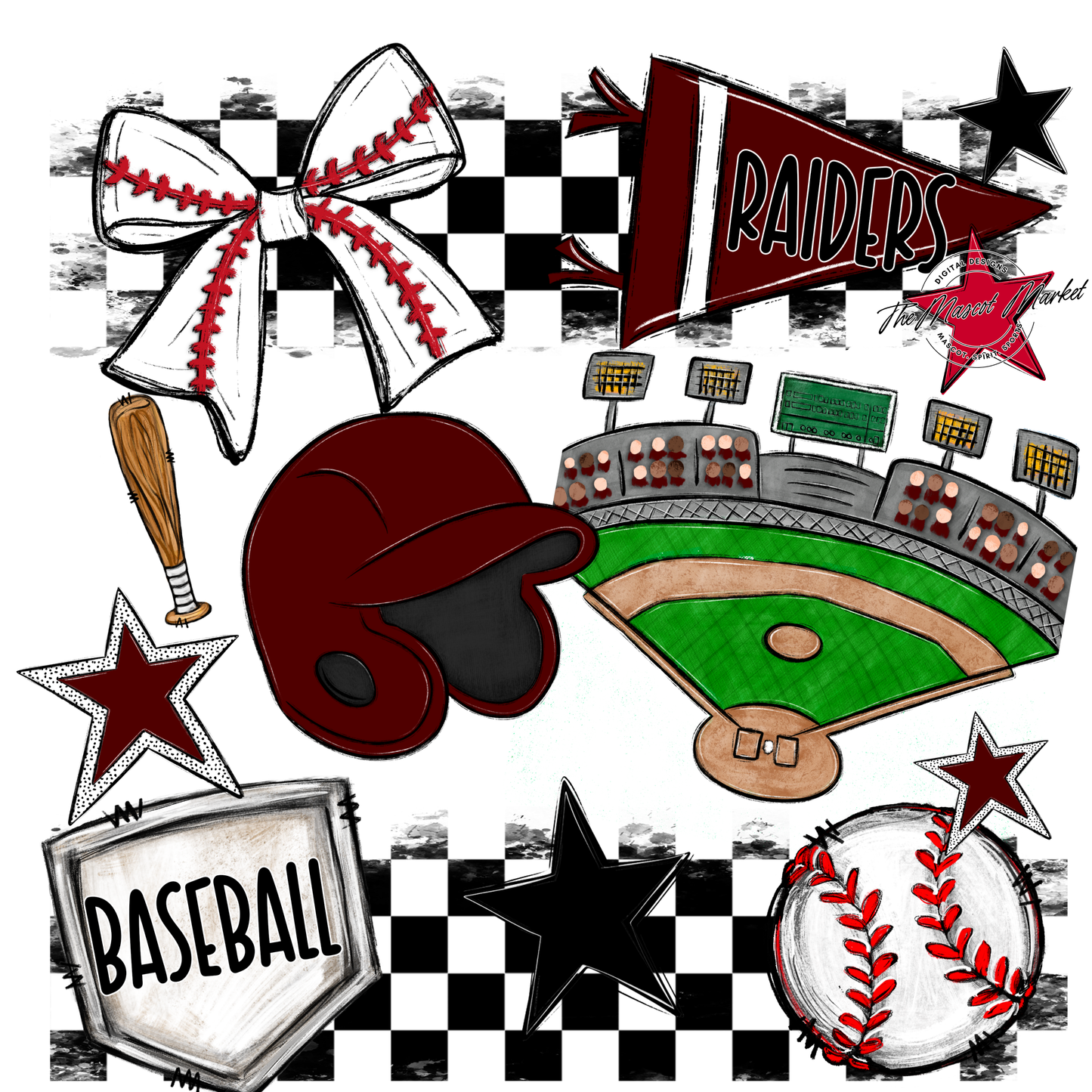 Raiders Baseball Checkers Design-Maroon