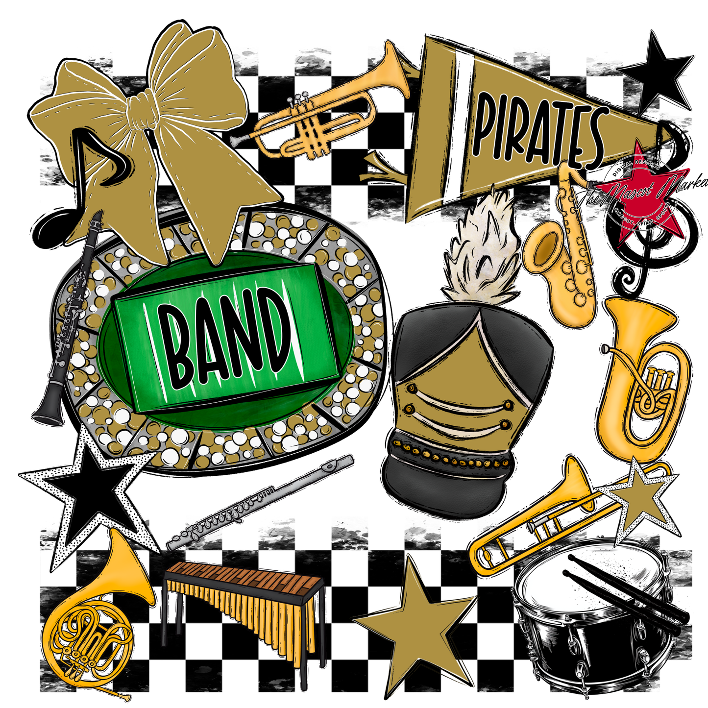 Pirates Checkers Band Spirit Design-Gold