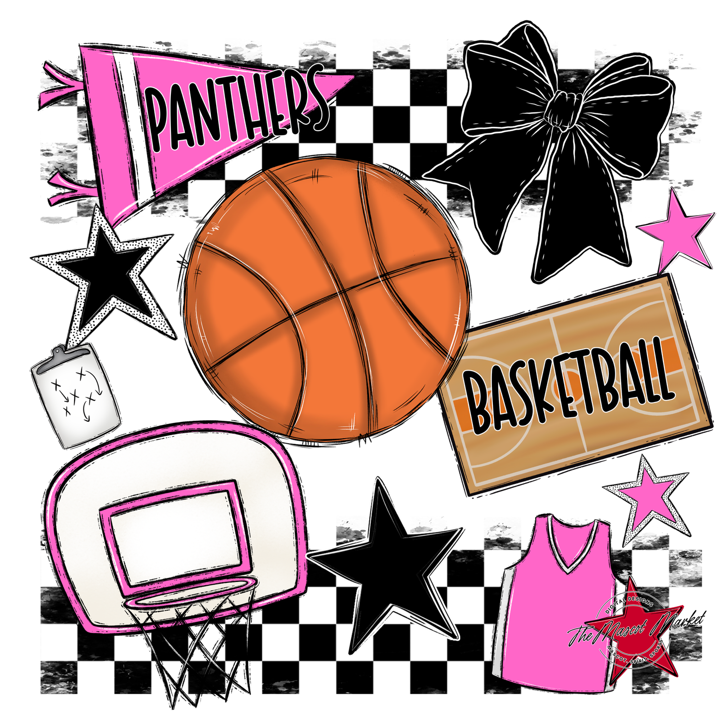 Panthers Checkers Basketball Spirit Design-Baby Pink