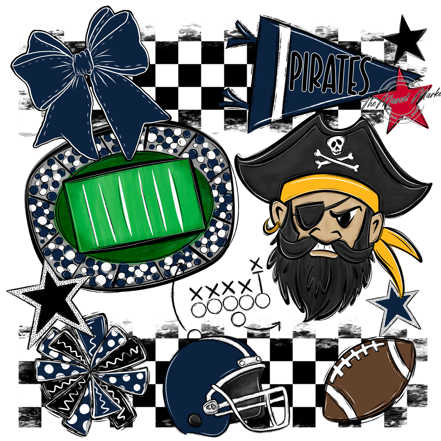 Pirates Checkers Mascot Spirit Design-Navy
