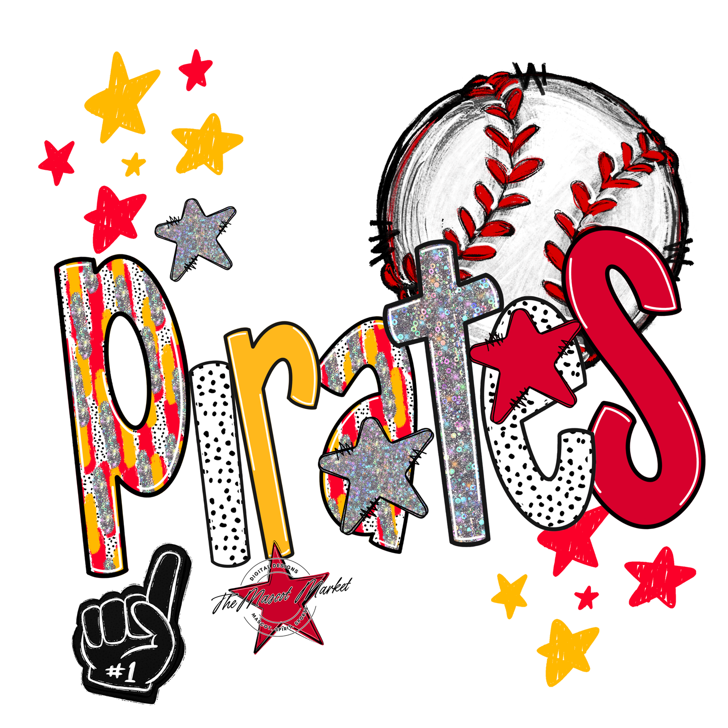 Pirates Baseball Scrape-Red-Yellow